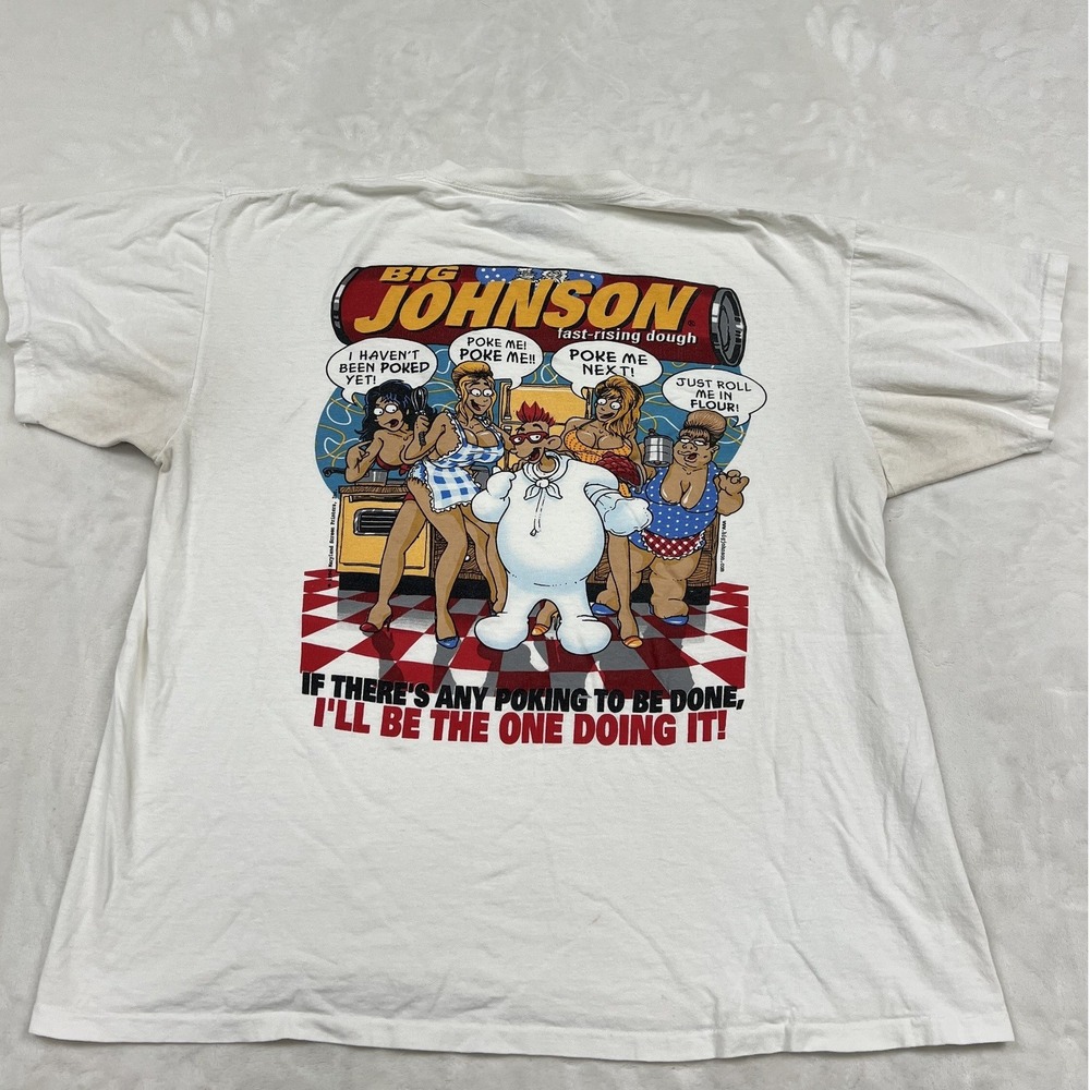 Big Johnson Graphic T-Shirt Mens XL White Fast-Rising Dough Vintage Oneita USA